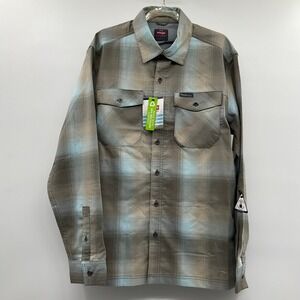 Wrangler Outdoor Shirt Plaid Grey Blue Medium Gorpcore Hiking Utilitarian Rugged